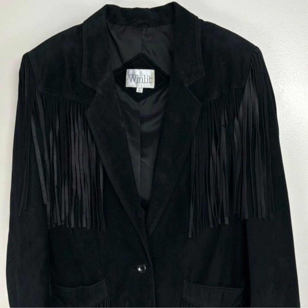 VGT Winlit Men’s M Black Genuine Leather Suede Fringe Western Jacket - Picture 3 of 6